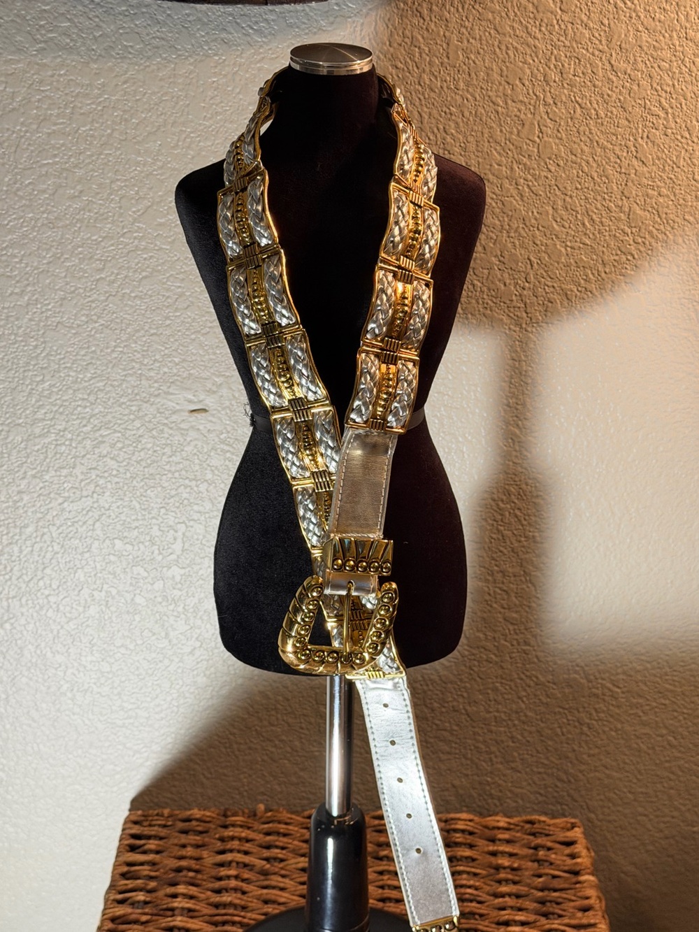 Caprina Collectibles Metallic Statement Belt Gold Silver Leather Braided Boho Y2